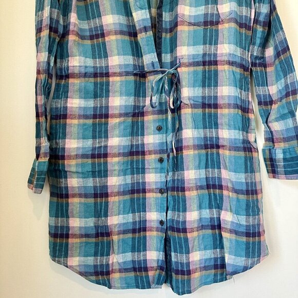 Jach's Girlfriend Blue Plaid Shirt Dress/Tunic - Size: Medium - Picture 4 of 9